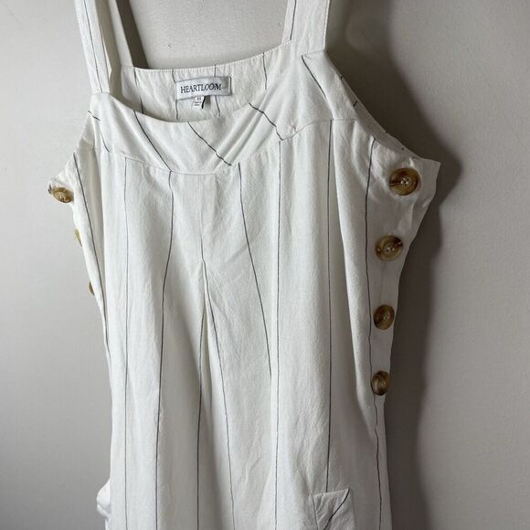 HEARTLOOM Rhea Dress Women XS Side Button Striped Mini Linen Blend Sleeveless - Picture 7 of 13